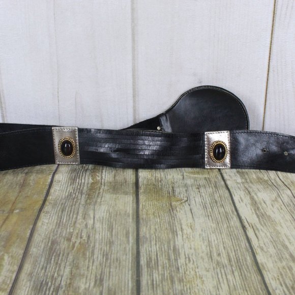 Black Leather Embellished Medallion Unique Adjustable Belt - Picture 4 of 9